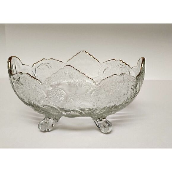 Vintage Lombardi Gold Trim by Jeannette Glass Company 10" 4 Toed Footed Bowl - Picture 1 of 7
